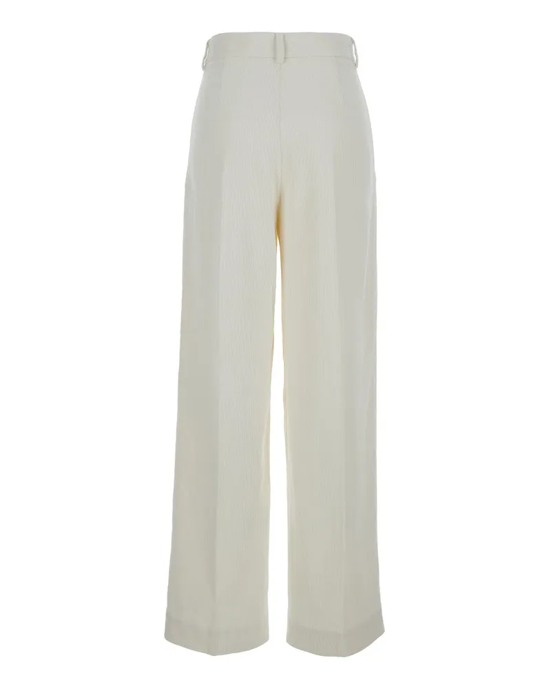 Totême Women's High-Waist Cotton Blend Pants White Trousers White