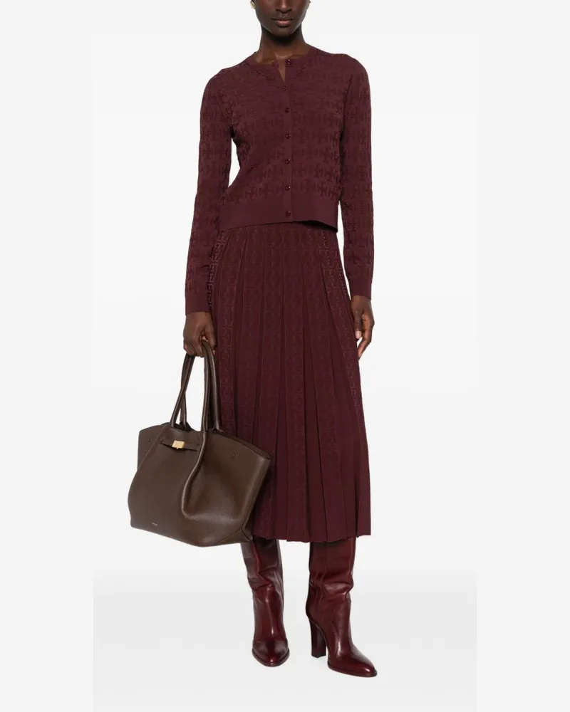Tory Burch Pleated Logo-Monogram Skirt — Burgundy Burgundy
