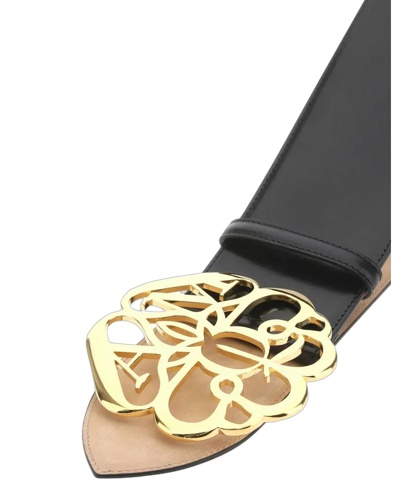 Alexander McQueen Ornamental Buckle Leather Belt — Black Black