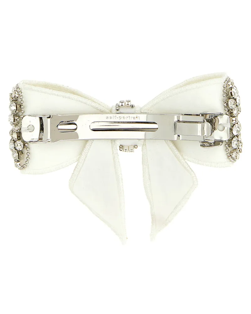 Self-Portrait Crystal-Embellished Bow Hair Clip — Ivory White