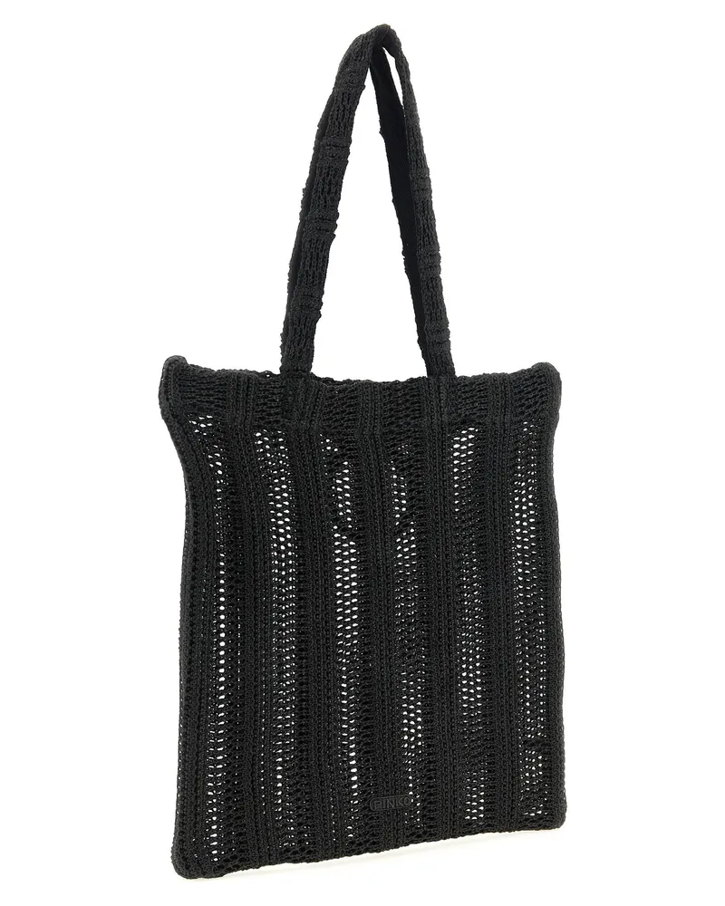 Pinko Perforated Raffia-Effect Tote Bag — Black Black