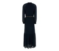 Women Button-Front Crepe Shirt Dress Navy Polyester