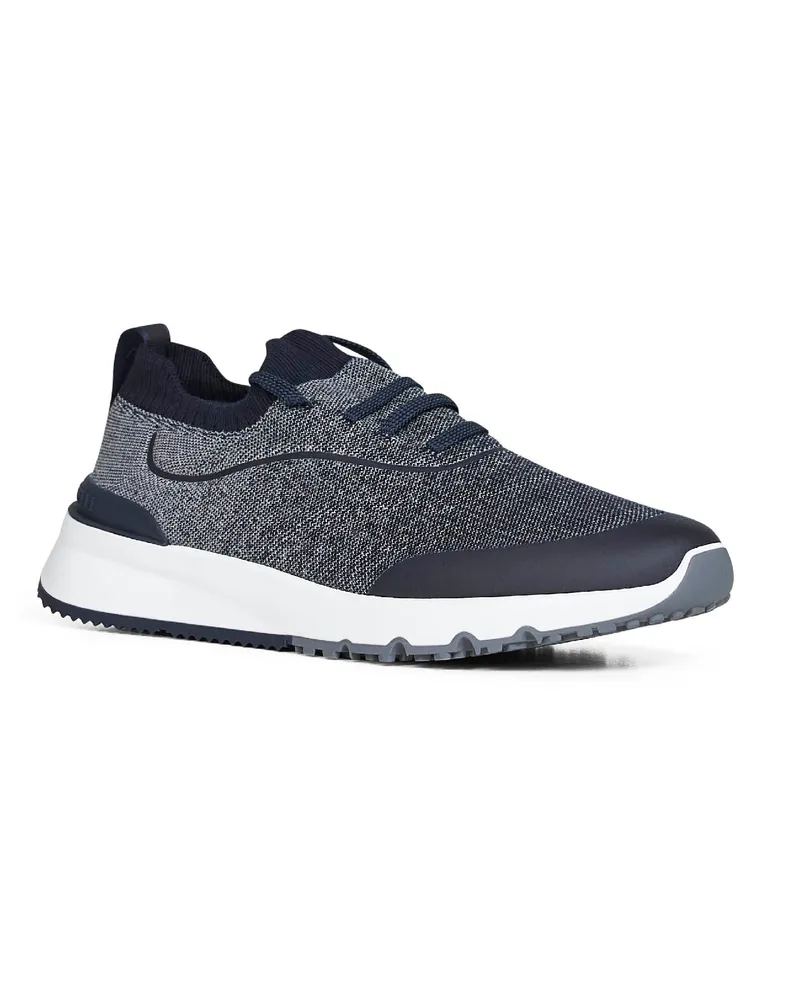 Brunello Cucinelli Men's Runners Techno Cotton Navy Blue Trainers Sneaker Navy
