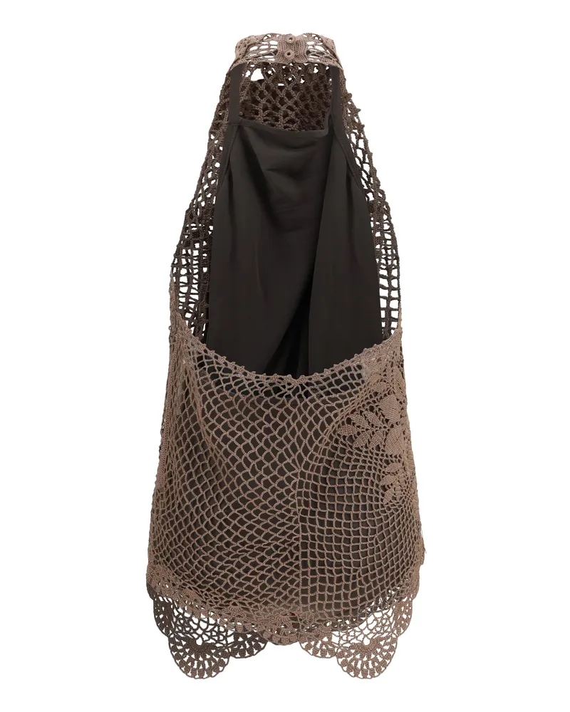 Magda Butrym Women's Crochet Lace High-Neck Top Brown Cotton Brown