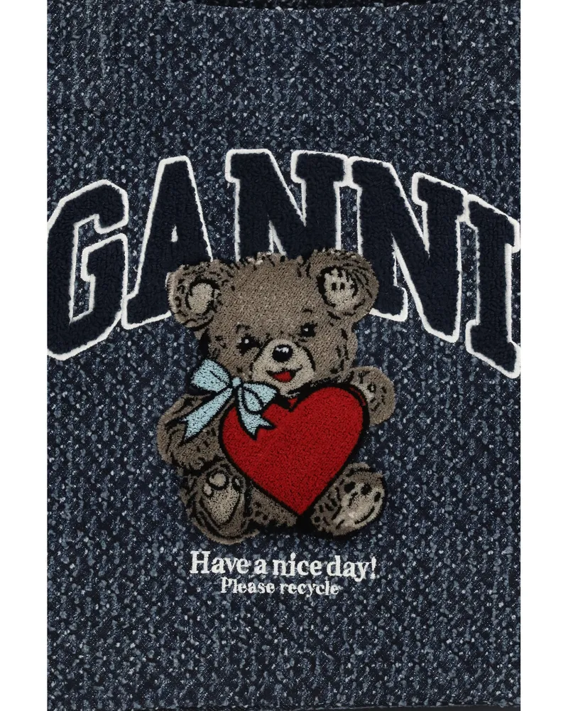 Ganni Women's Tote Bag Denim Rinse Cotton Shoulder Navy