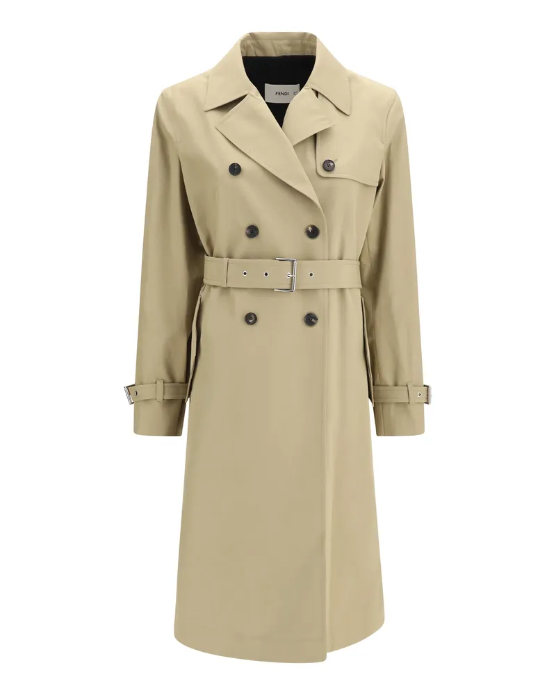 Fendi Women's Cotton Trench Coat Beige Beige