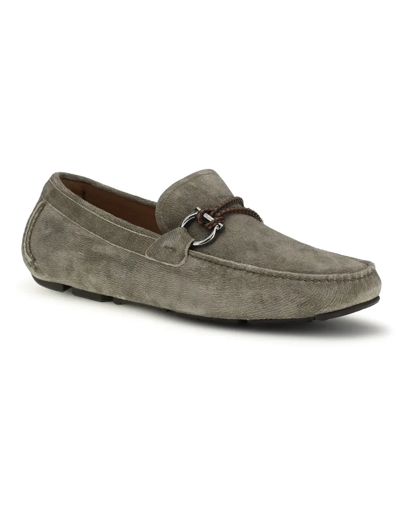 Ferragamo Men's Suede Loafer Safari Loafers Gray