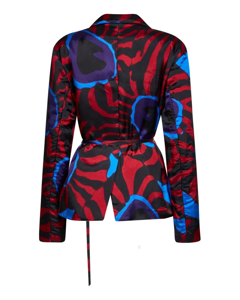 Dries van Noten Women's Belted Blazer Marbled Clay Print Red Multicolour Canvas Jacket Multicolor