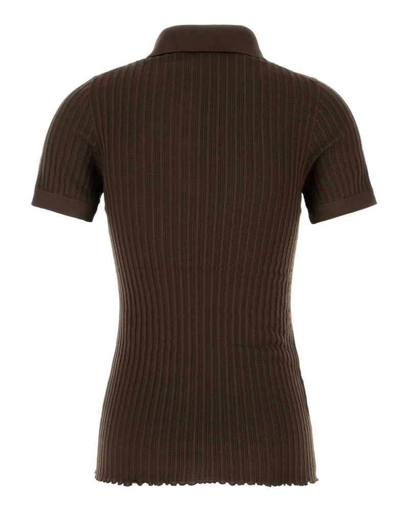 Miu Miu Women's Chocolate Stretch Jersey Polo Shirt Cacao Maglieria Sweater Brown