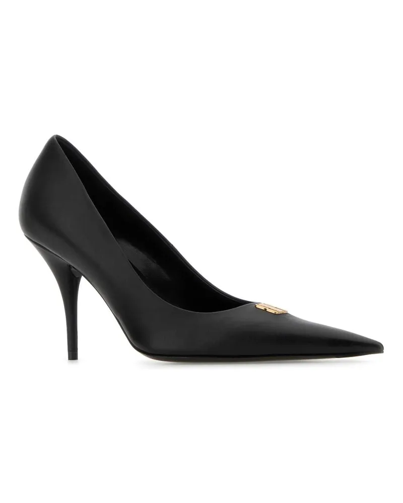 Balenciaga Women's Black Leather Avenue Bb Editor 90 Pumps Black-Gold Scarpe Con Tacco Black/gold High Heel Shoes Black