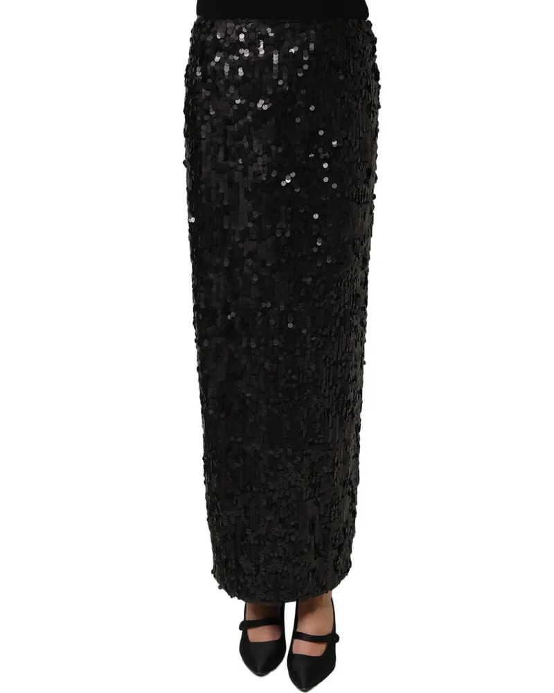 Dolce & Gabbana Women's Black Sequin High Waist Pencil Midi Skirt Nylon Black