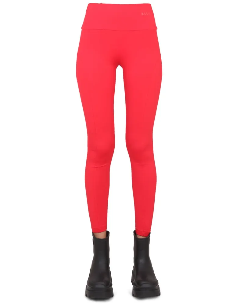 MSGM Logo-Embroidered Polyamide Leggings — Red Red