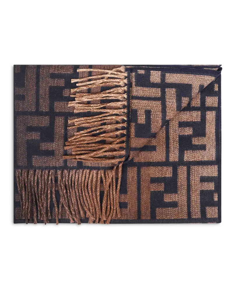 Fendi Men's Blue And Brown Wool Cashmere Scarf Virgin Scarfs Brown