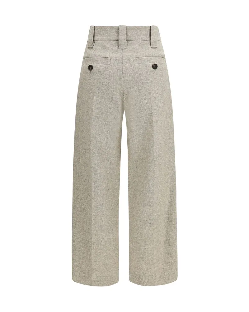 Brunello Cucinelli High-Waisted Pleated Virgin Wool Trousers — Beige Beige