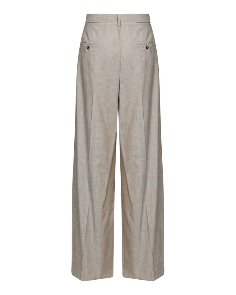 Max Mara Wide-Leg Pleated Trousers — Beige Beige