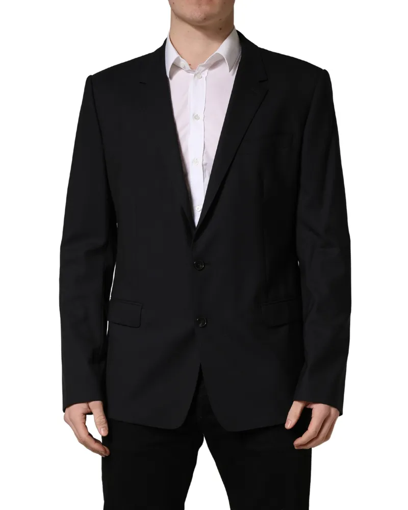 Dolce & Gabbana Men's Blue Single Breasted 2 Button Suit Jacket Navy Elastane Virgin Wool Navy