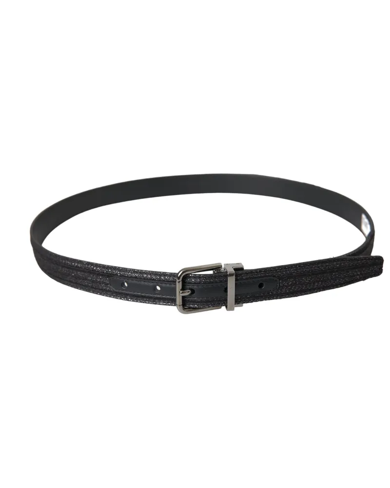 Dolce & Gabbana Men's Black Jacquard Stripes Silver Metal Buckle Belt Leather Black
