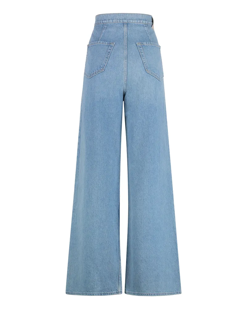 Mother Women's Fold Funnel Wide-Leg Jeans Denim Cotton Blue