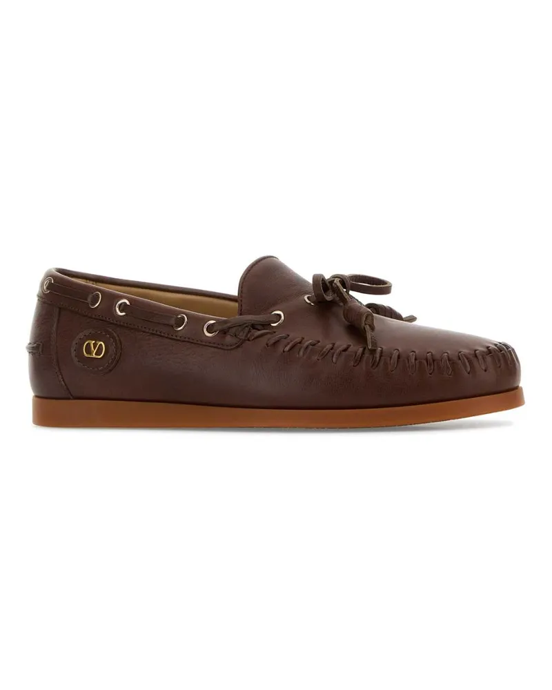 Valentino Garavani Men's Brown Leather Palm Avenue Loafers Barkbrown Mocassini Brown