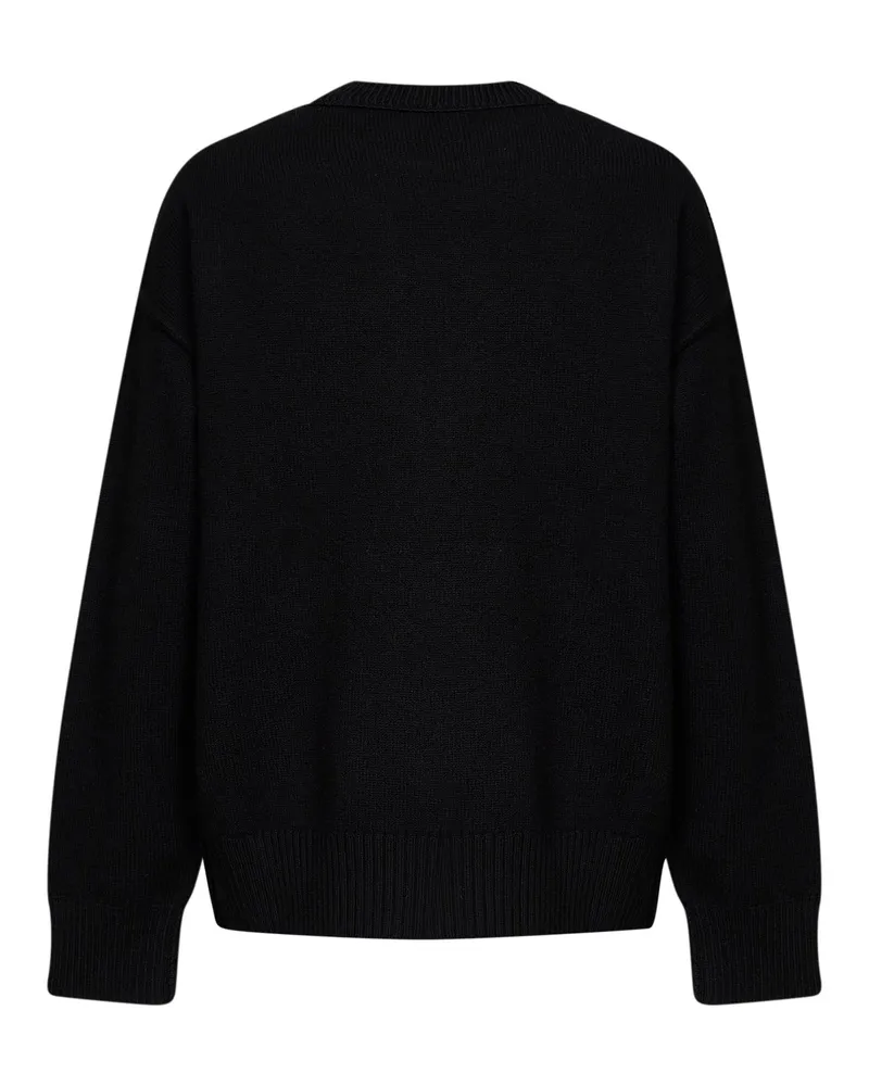 AMI Paris Men Crewneck Sweater Ami De Cœur Black Merino Wool Black