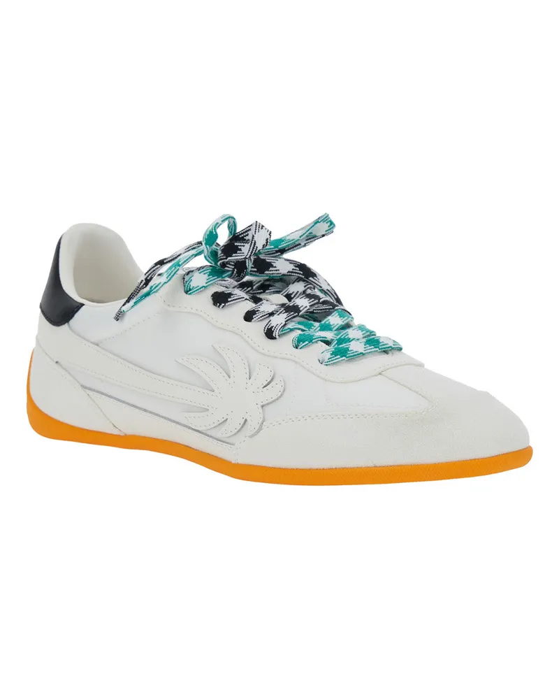 Palm Angels Logo-Embellished Calf Leather Sneakers — White White