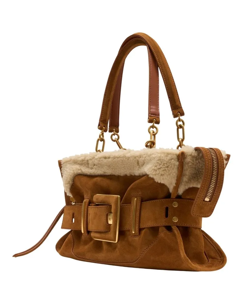 Balmain Women's Anthem Shoulder Bag Leather Brown Calfskin Shoulder-hobo-bags Brown