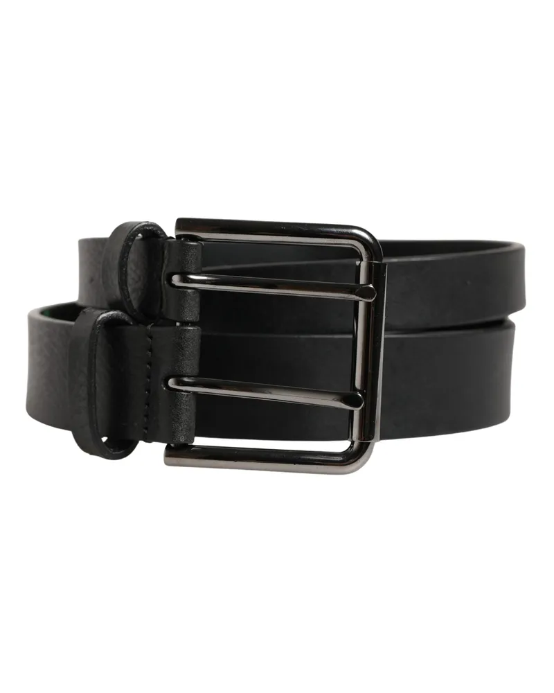 Dolce & Gabbana Men's Black Double Strap Leather Silver Buckle Belt Calf Black