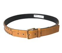 Alligator Leather Studded Belt — Beige
