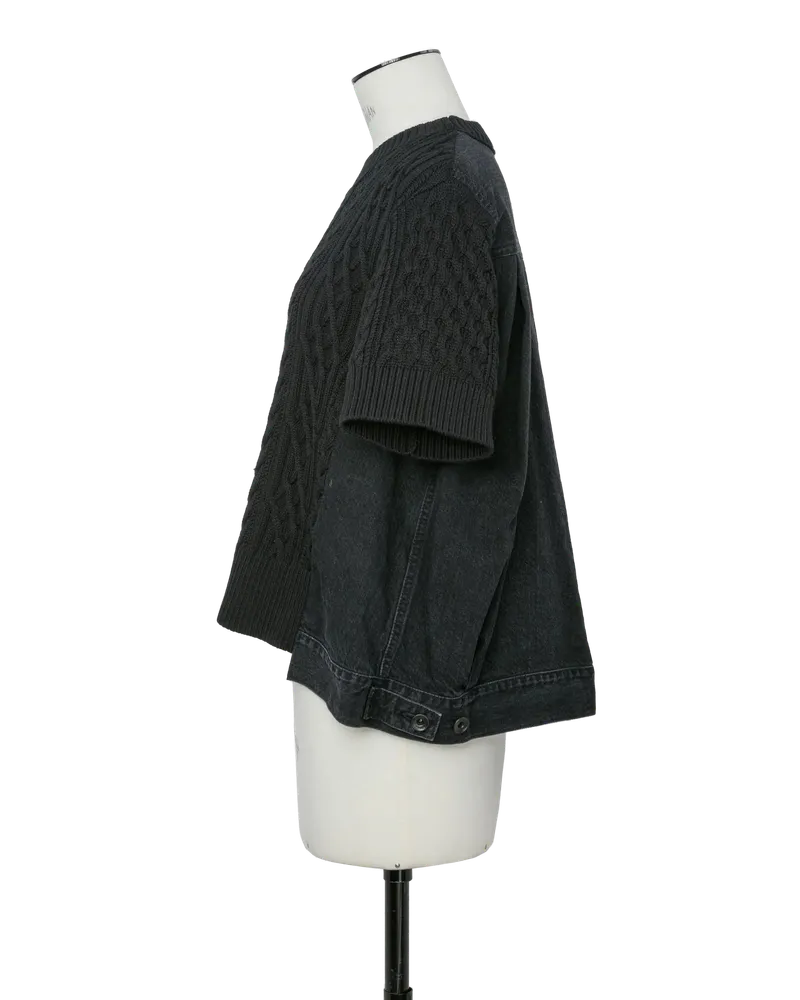 Sacai Women's Pull Hybride Denim X Cotton Knit Noir Black Sweater Black