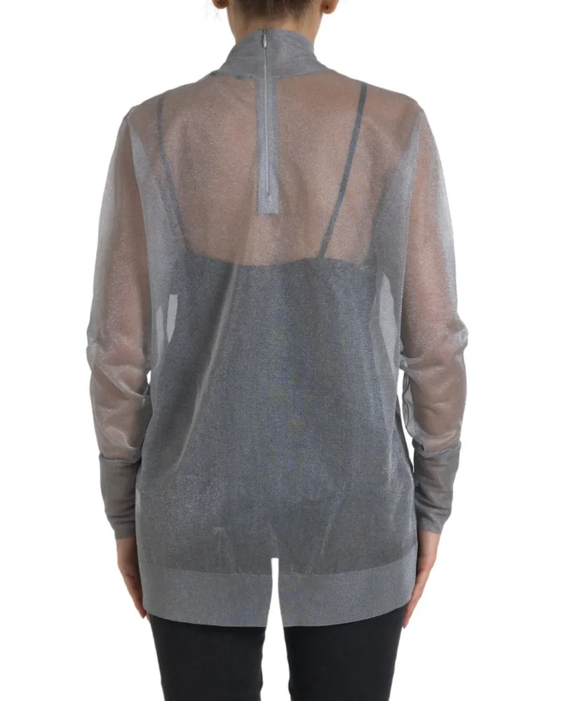 Dolce & Gabbana Women's Gray Mesh Turtleneck Long Sleeve Blouse Top Polyester Gray