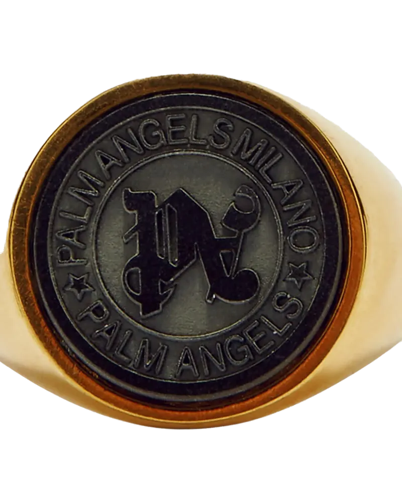 Palm Angels Stone Emblem Logo Ring — Gold Gold