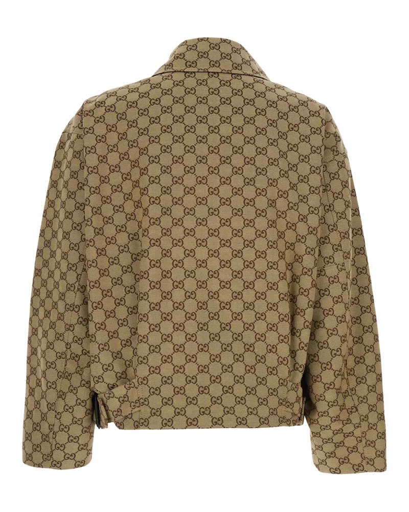 Gucci Women's Jacket With Gg Motif, Brown Cotton Coat Brown