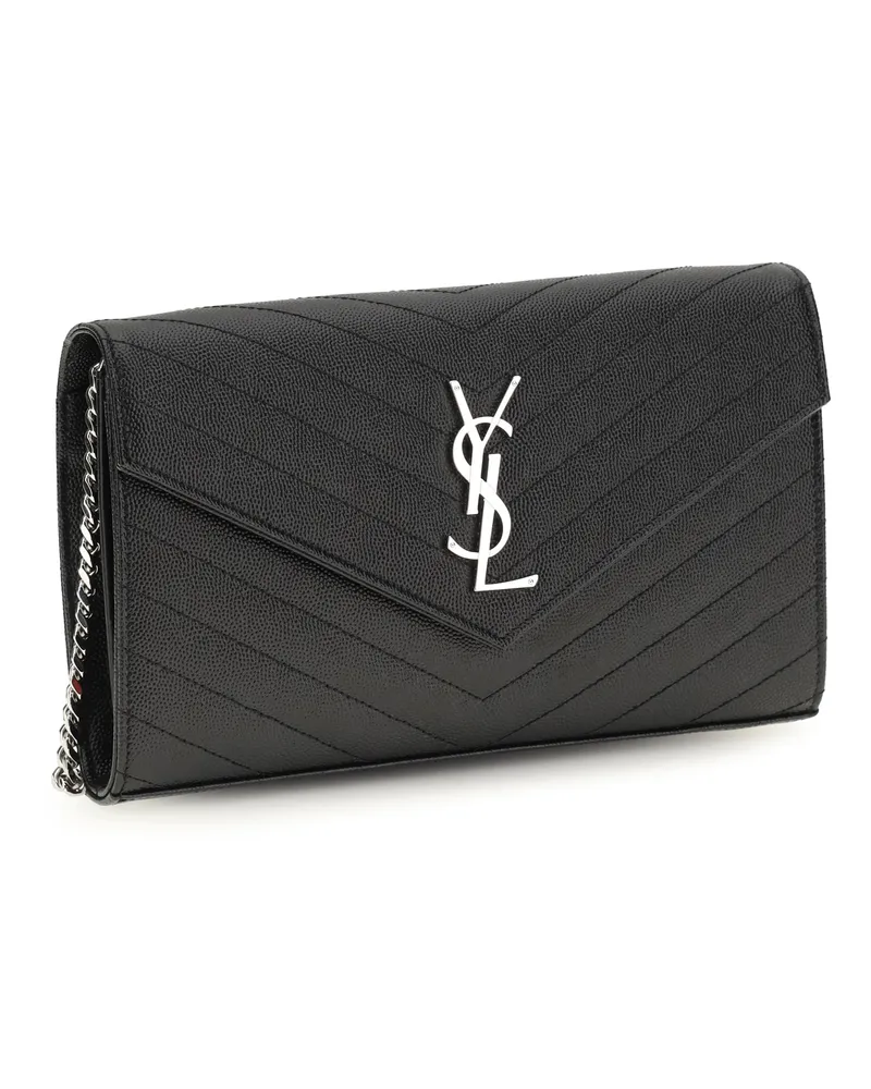 Saint Laurent Women's Chain Wallet Prunia Matelassé Black Calf Leather & Purses Black