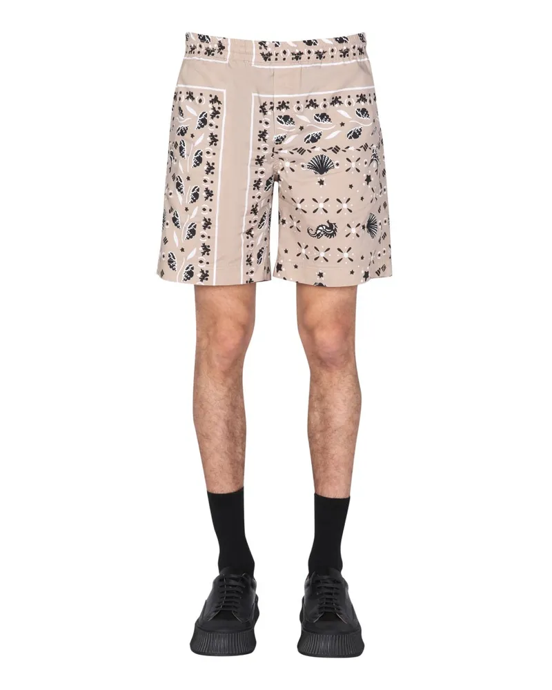 MSGM Paisley Pattern Cotton Bermudas — Beige Beige