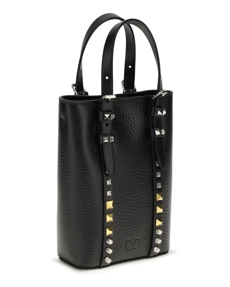 Valentino Garavani Men's Rockstud Mini Bucket Bag Nero Calf Leather Bos Taurus Beauty Cases Black