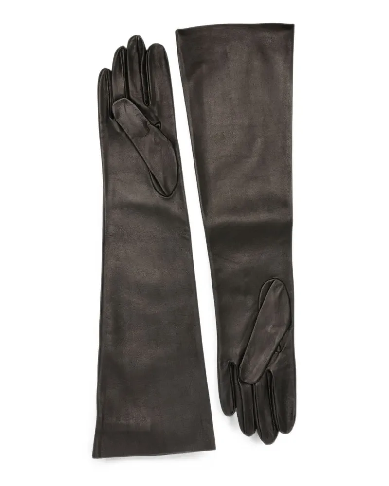 Cortana Long-Length Leather Gloves — Black Black