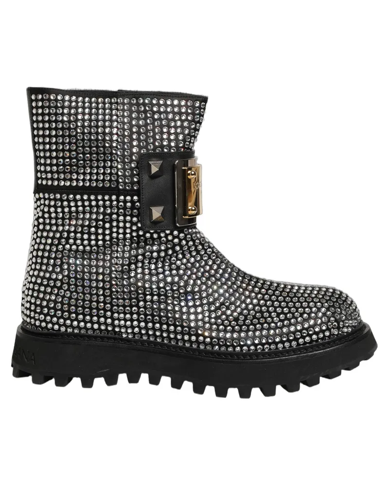 Dolce & Gabbana Men's Black Crystal Embellished Short Boots Shoes Leather Black