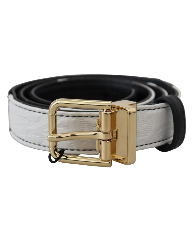 Dolce & Gabbana Women's Patchwork Leather With Gold Buckle Belt White Acetate Polyester Cotton White