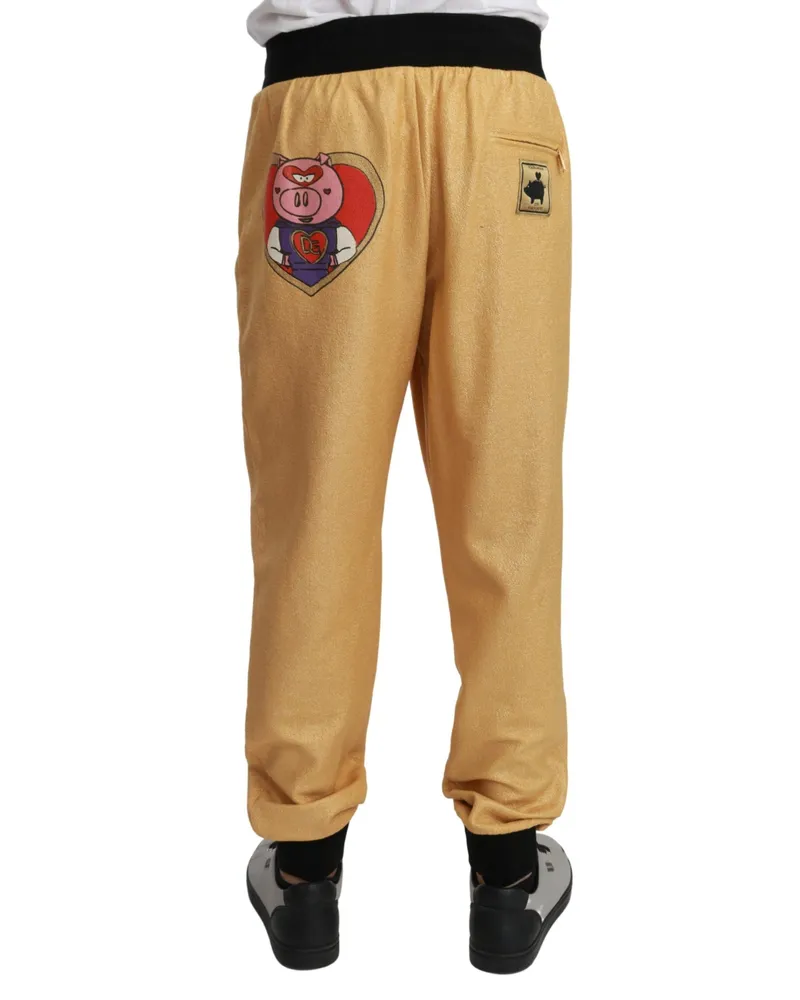 Dolce & Gabbana Gold Year Of The Pig Cotton Mens Pants Gold