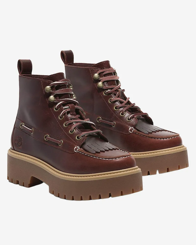 Timberland Women's Ankle Boots Stone Street Leather Platform Burgundy Burgundy