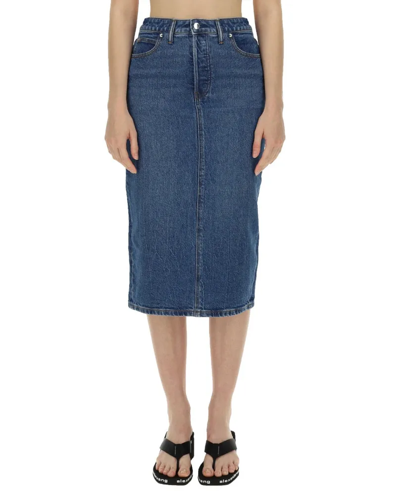 Alexander Wang Denim Cotton-Blend Midi Skirt — Blue Blue