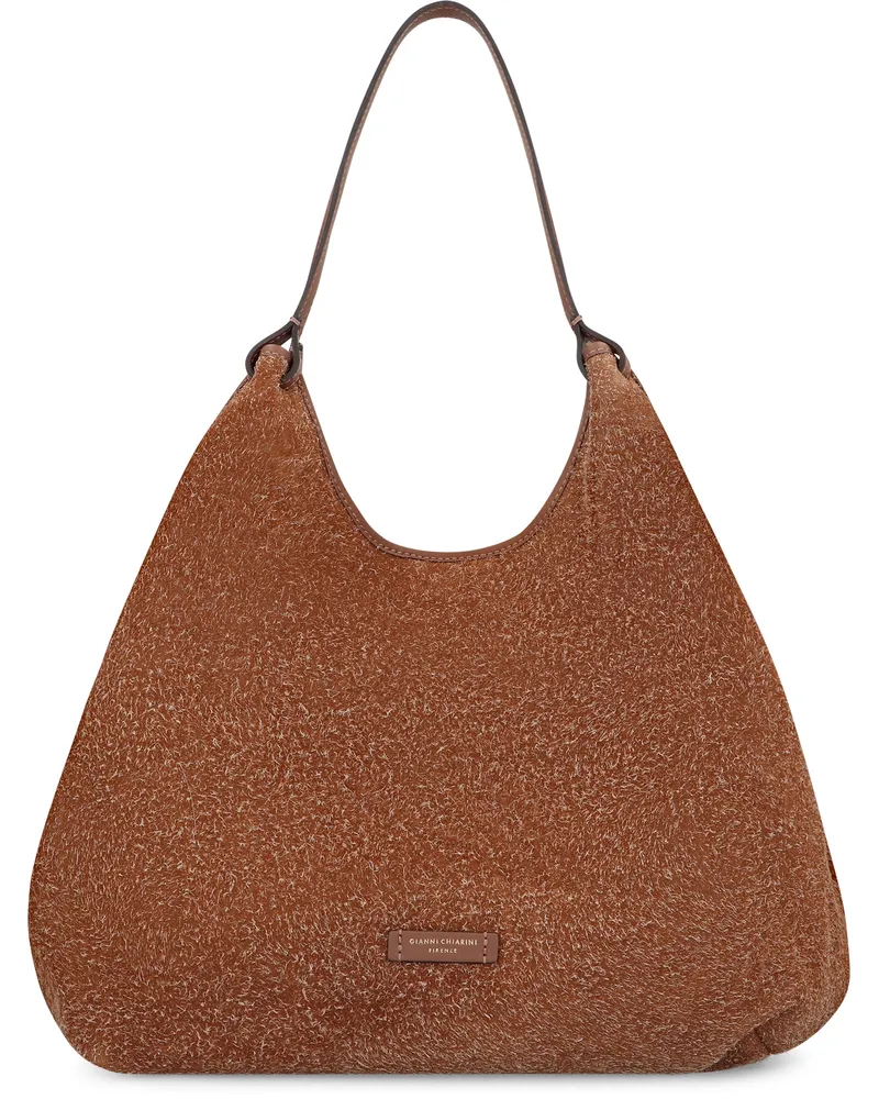 Gianni Chiarini Women's Dua Suede Handbag Beige Cowhide Handbags Hand Bags Beige