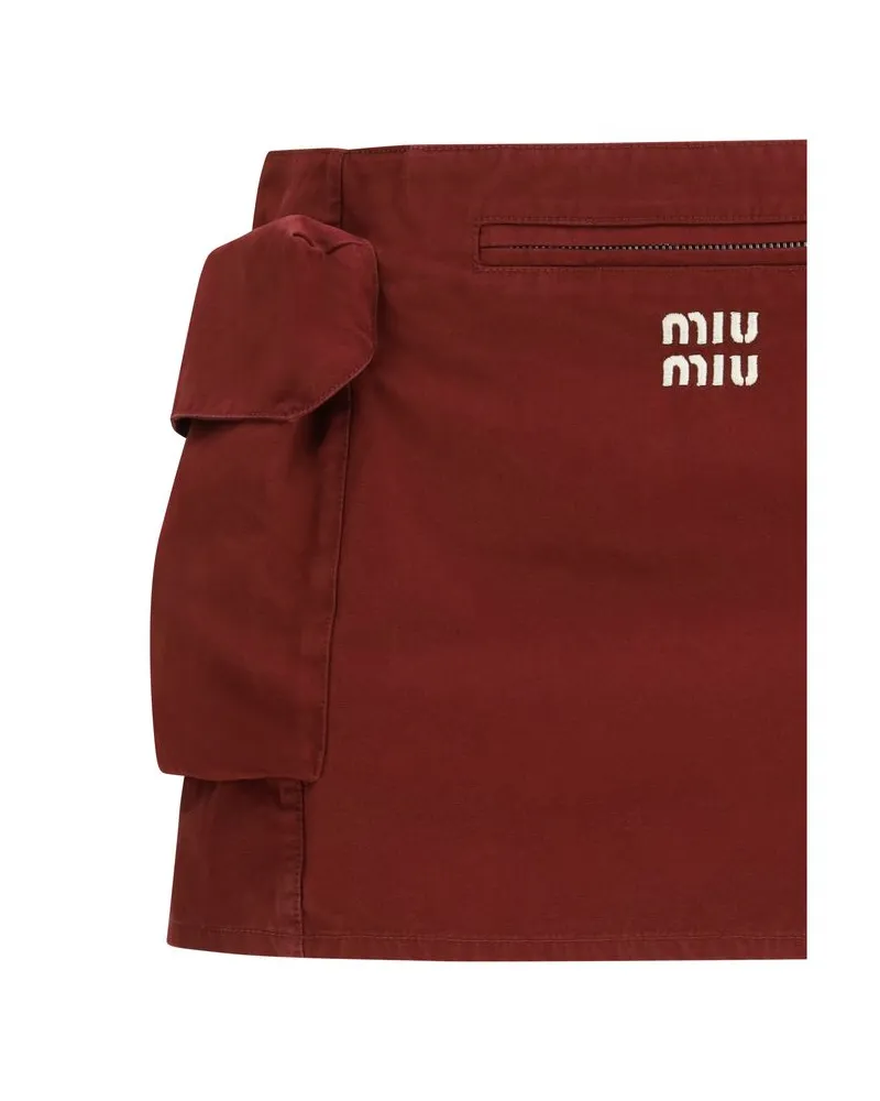 Miu Miu Embroidered-Logo Cotton Shorts — Red Red