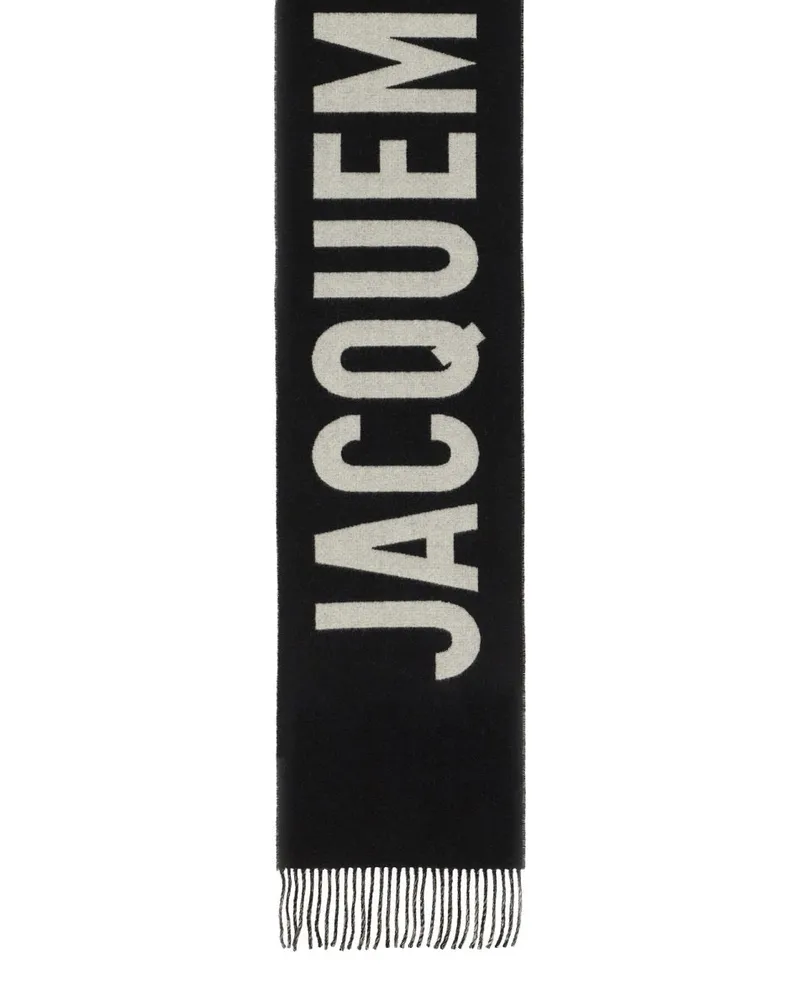 Jacquemus Logo-Embroidered Virgin Wool Scarf — Black Black