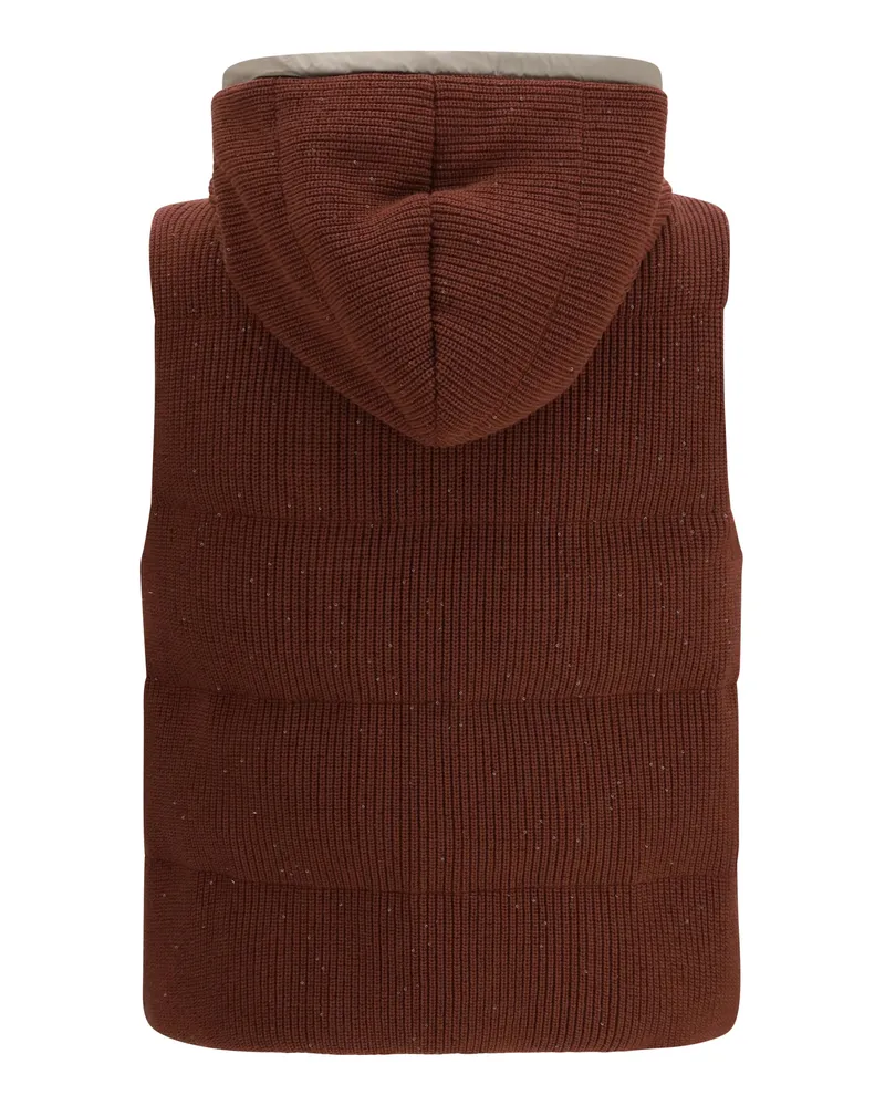 Brunello Cucinelli Hooded Down Vest — Brown Brown