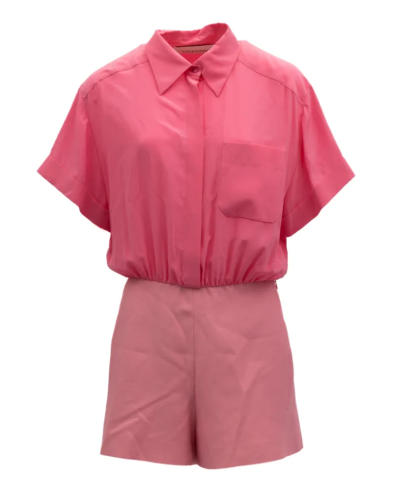 Valentino Garavani Shirt-Style Romper — Pink Pink