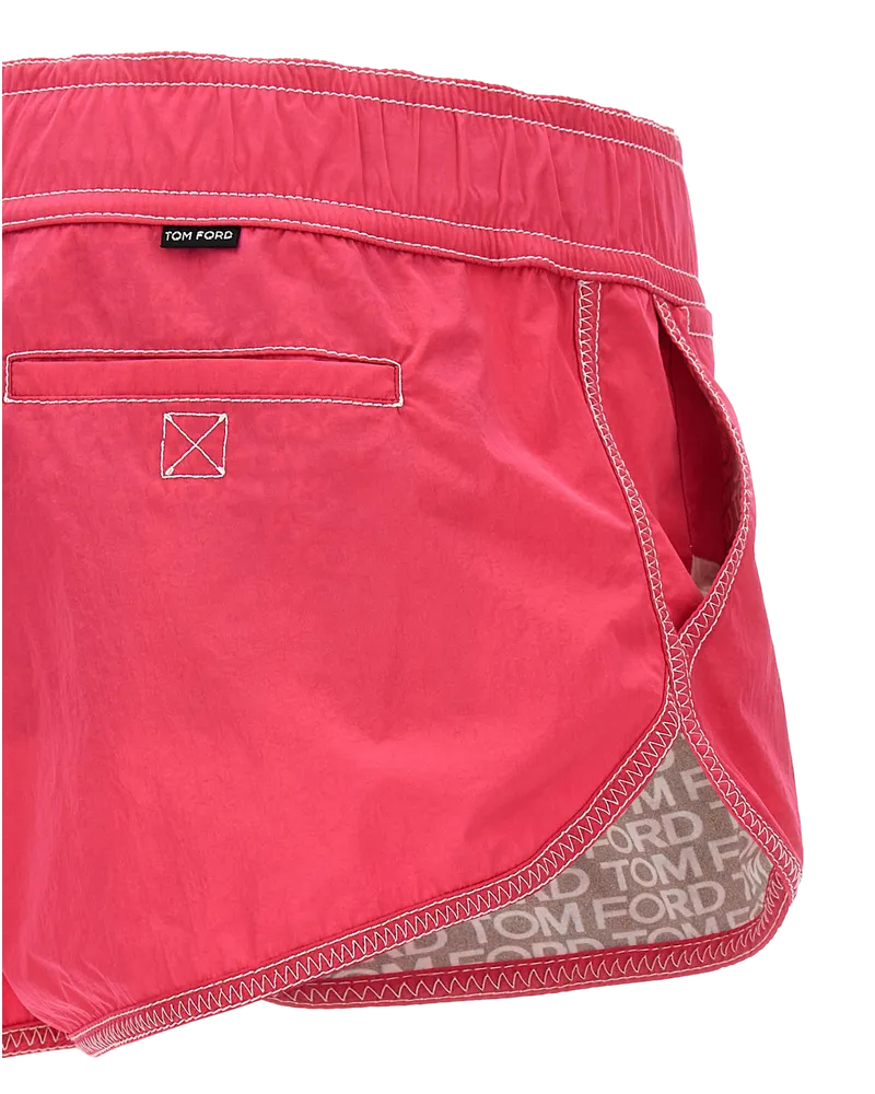 Tom Ford Logo-Embroidered Polyamide Bermuda Shorts — Pink Pink