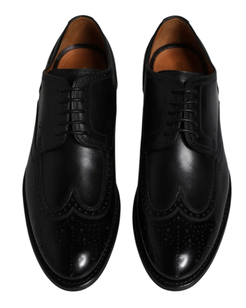 Dolce & Gabbana Men's Black Leather Derby Wingtip Formal Shoes Calfskin Black