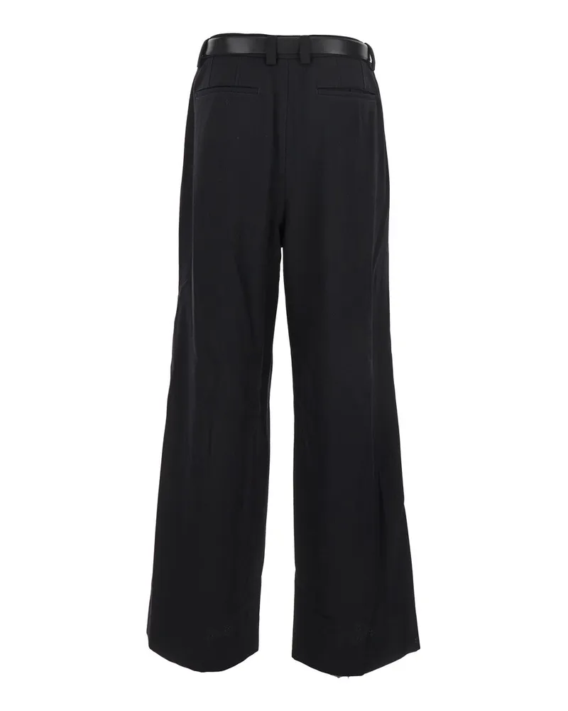 JUUN.J Men's Black Trousers With Built-Belt And Pleats Wool Black