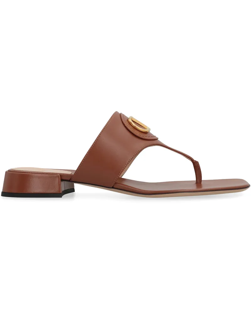 Valentino Garavani Women's Signature Leather Slides Brown Calfskin Sandal Brown